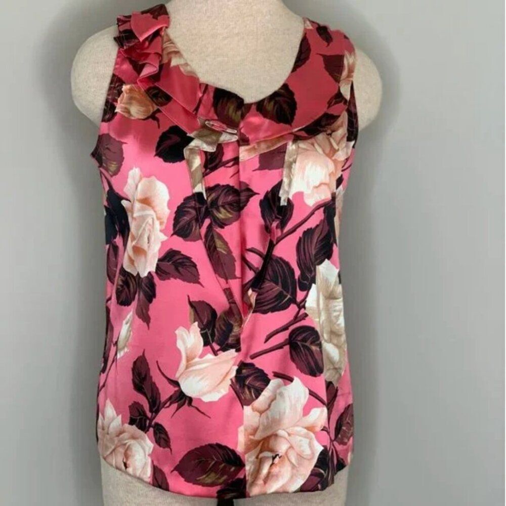 Talbots Pink Silk Floral Sleeveless Blouse Size 8P